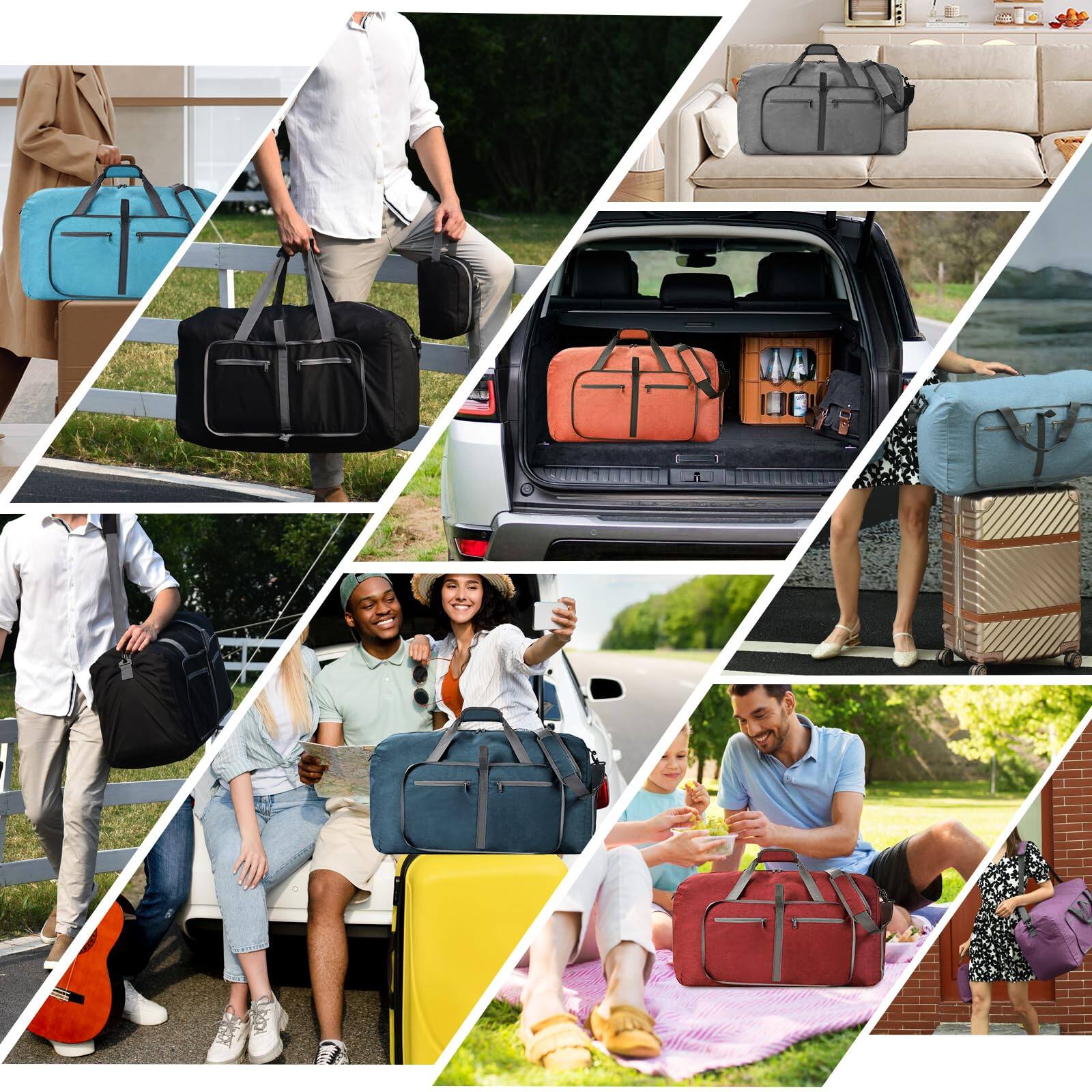 Alt View 8. Paradigms Interiors - Duffle Bag With Shoes Compartment And Adjustable Strap Foldable Travel Duffel Bags For Men Women Waterproof - C Gray-85L.