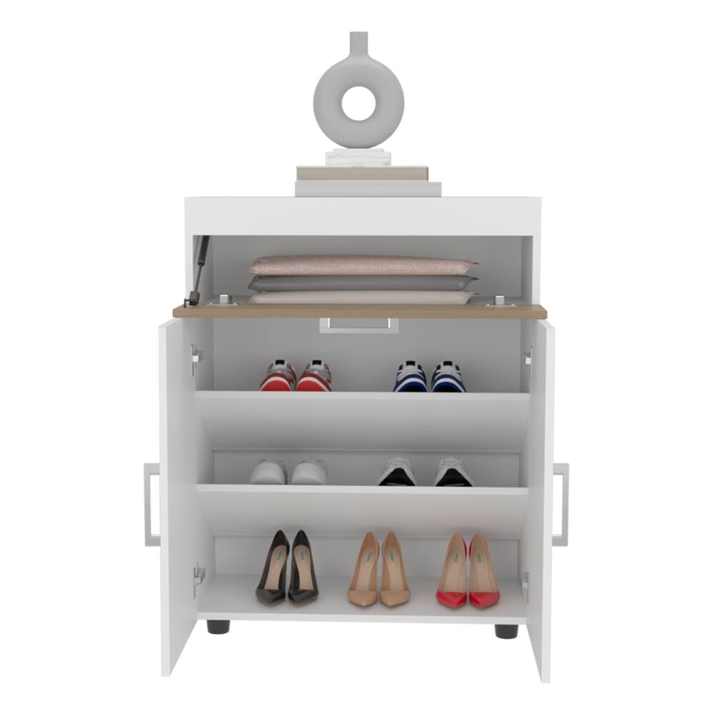 Left. Loheer - Loheer Freestanding Footwear Storage Cabinet Double Doors - White and Natural Oak.