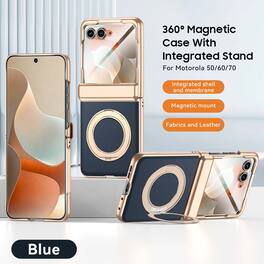 Dteck - For Motorola Razr (2026/2025/2024) Rugged Magnetic Case Built-in Screen Protector , Ring Kickstand Hinge Protect Cover - Blue(HD Clear Film)