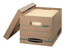 Bankers Box - Stor/File 100% Recycled Corrugated File Storages Boxes, Lift-Off Lid, Letter/Legal Size, Brown, 12/Carton - Kraft and Green