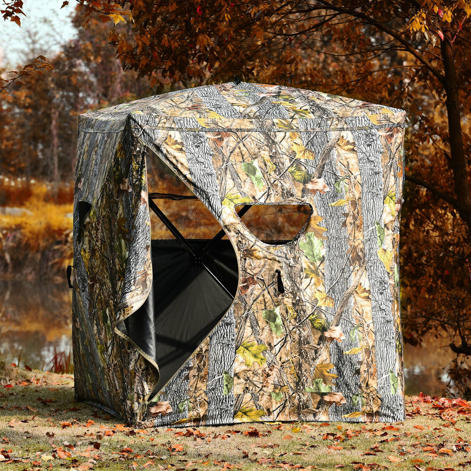 Alt View 1. Costway - Costway 3 Person Portable Hunting Blind Surround View Pop-Up Tent w/ Slide Mesh Window - Camouflage.