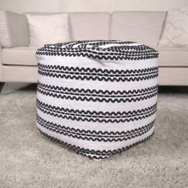 GOODSILO - Handcrafted Fabric Pouf Ottoman in Natural and Black - Durable Square Footstool for Home Decor - Natural+Black
