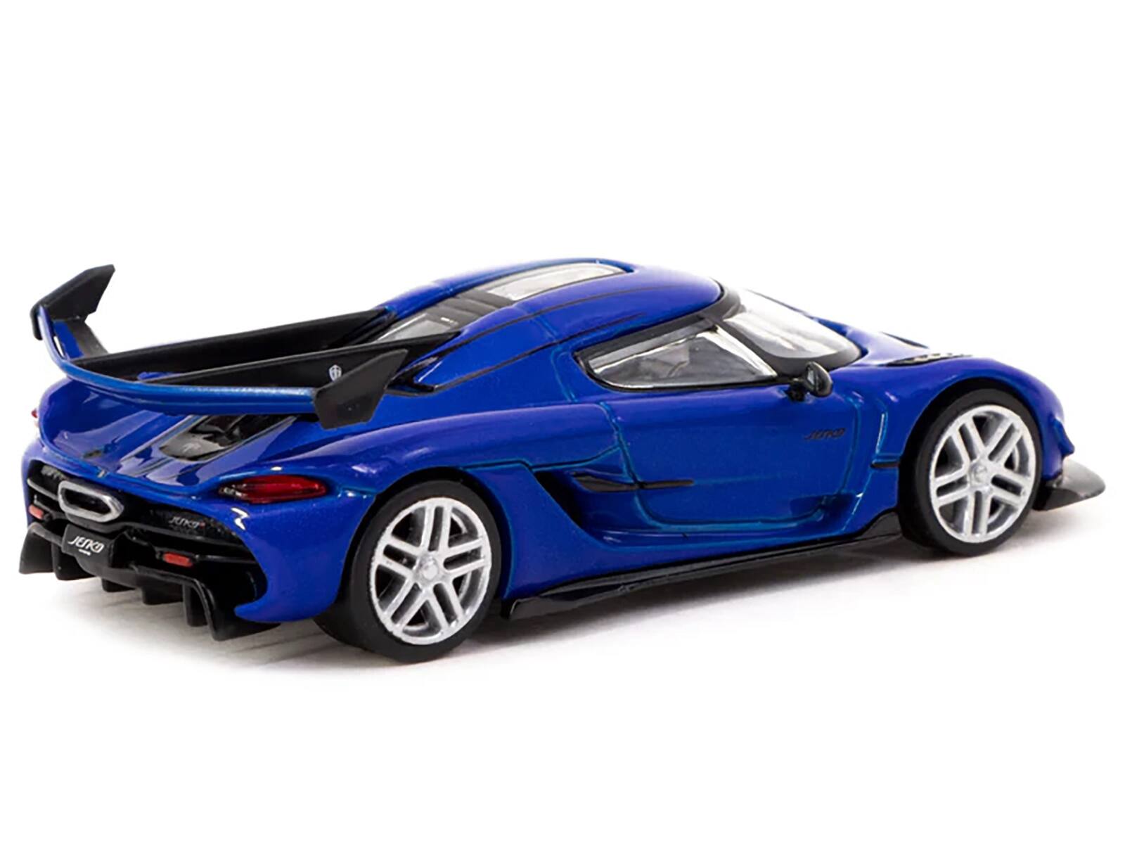Left. Tarmac Works - Koenigsegg Jesko Attack Blue Metallic "Global64" Series 1/64 Diecast Model by Tarmac Works - Blue Metallic.