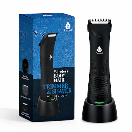P PURSONIC
P PURSONIC
D
Charging Cordless Base Attachment Comb
Wireless BODY HAIR TRIMMER & SHAVER With LED Light
LED Light Precise Trimming