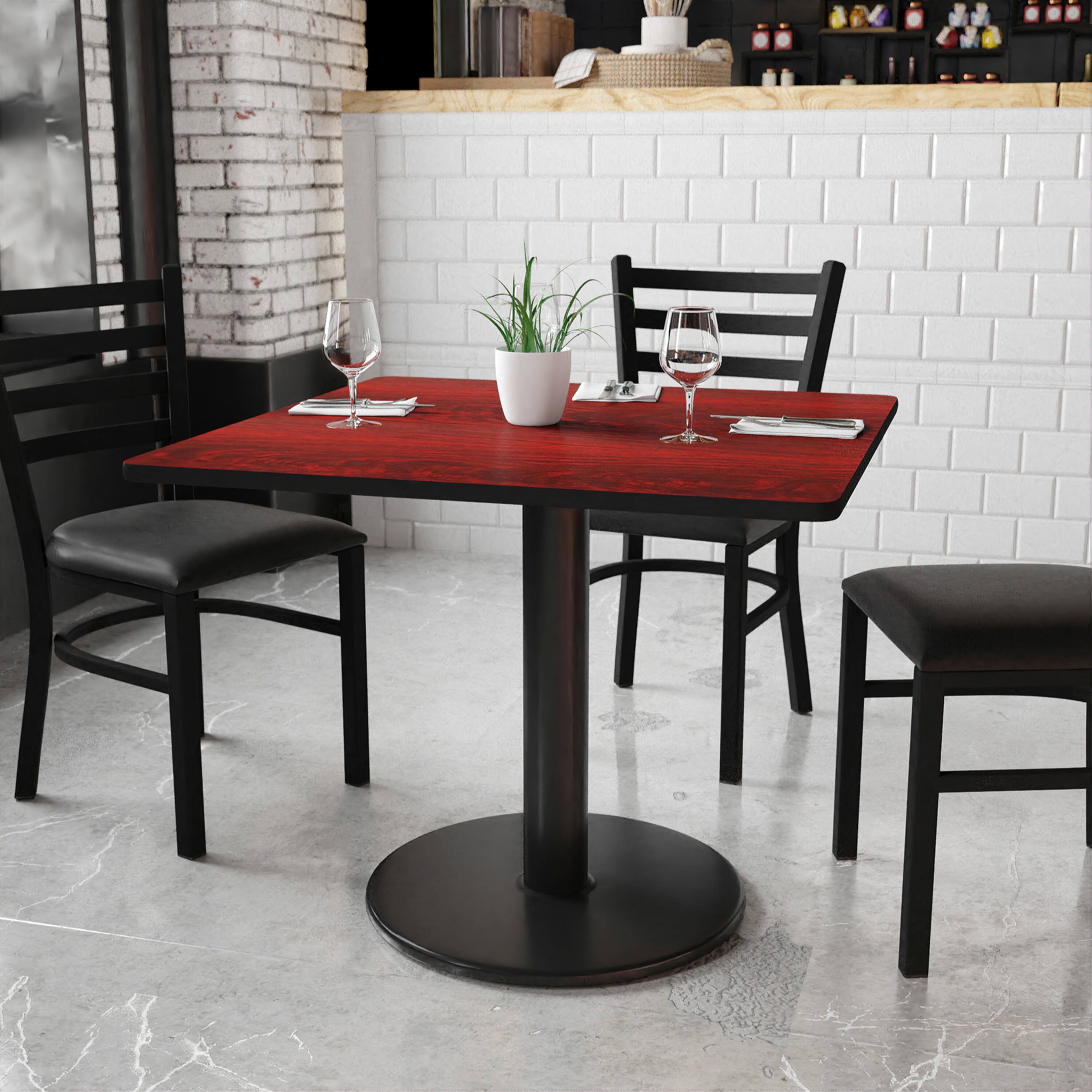 Angle. Flash Furniture - Graniss 36'' Square Mahogany Laminate Table Top with 24'' Round Table Height Base - Brown.