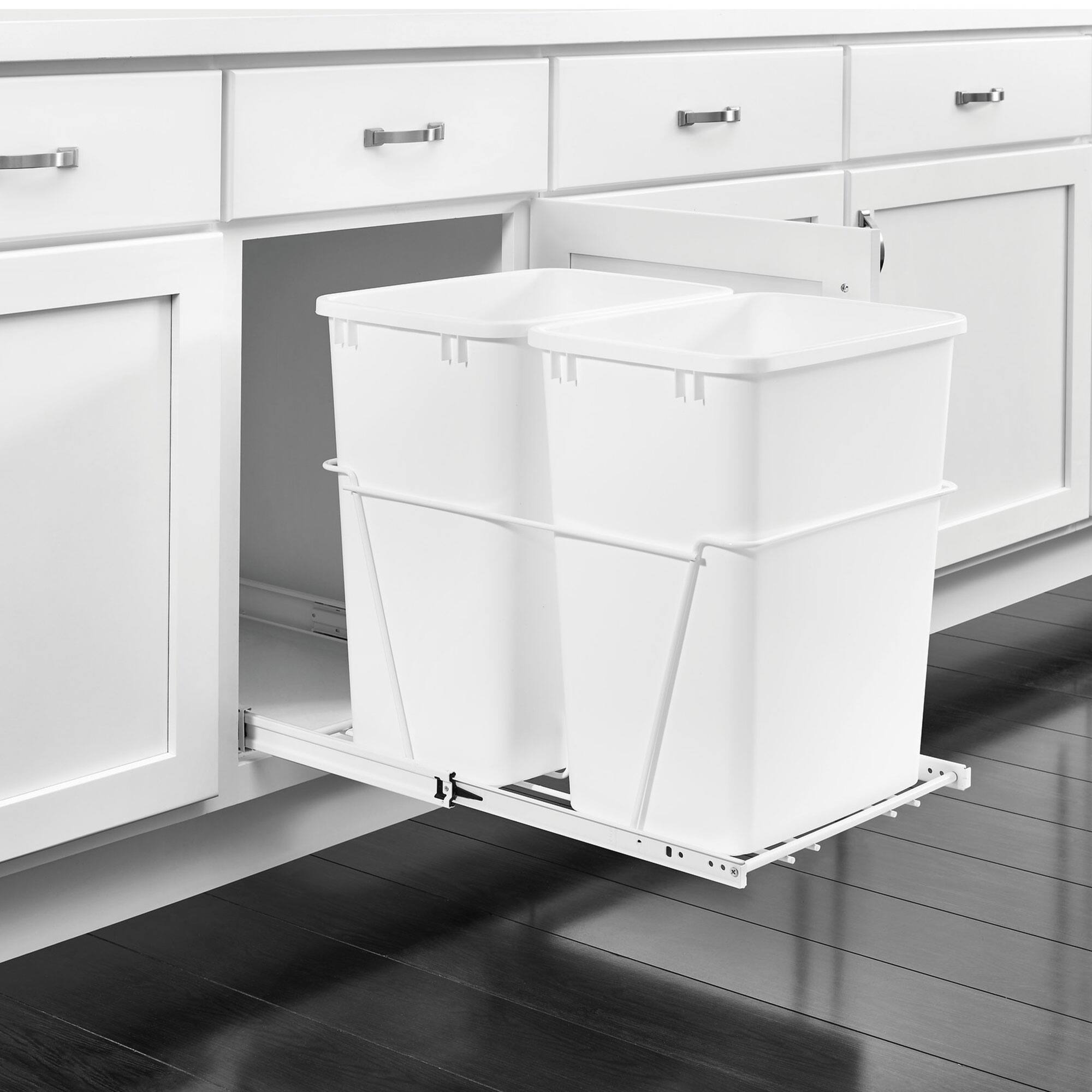 Alt View 1. Rev-A-Shelf - Rev-A-Shelf Double Pullout 35 qt. Trash Can for Kitchen, White, RV-18PB-1 - White.