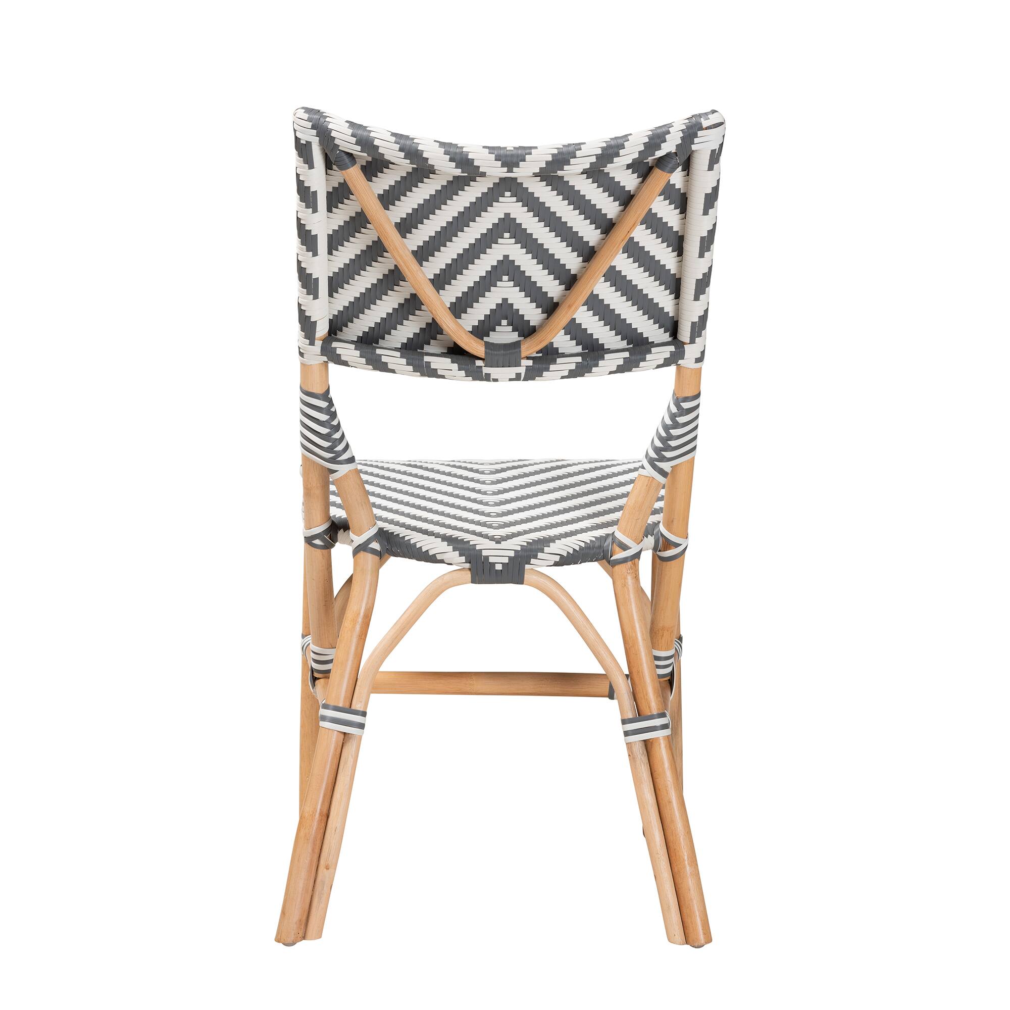 Back. bali & pari - Shai Modern French and Weaving and Natural Rattan Bistro Chair - Grey/White/Natural Brown.