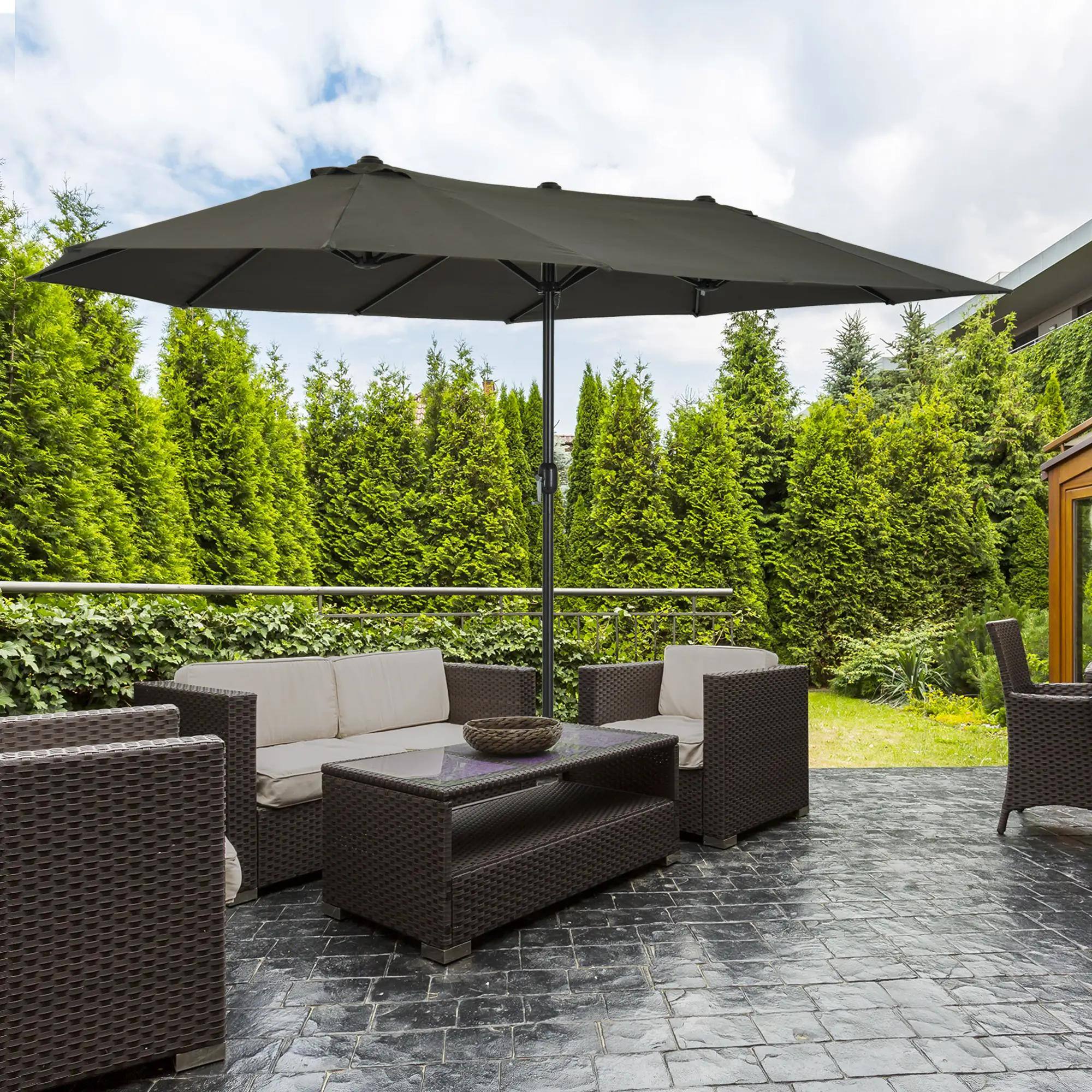 Angle. Spaco - Spaco 15Ft Extra Large Double-Sided Patio Umbrella, Crank for Deck, Lawn - Grey.