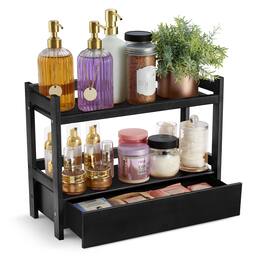 Sorbus - 2-Tier Bamboo Kitchen Countertop Organizer - ideal for storage and display, Matcha, Coffee Station, Bathroom - Black