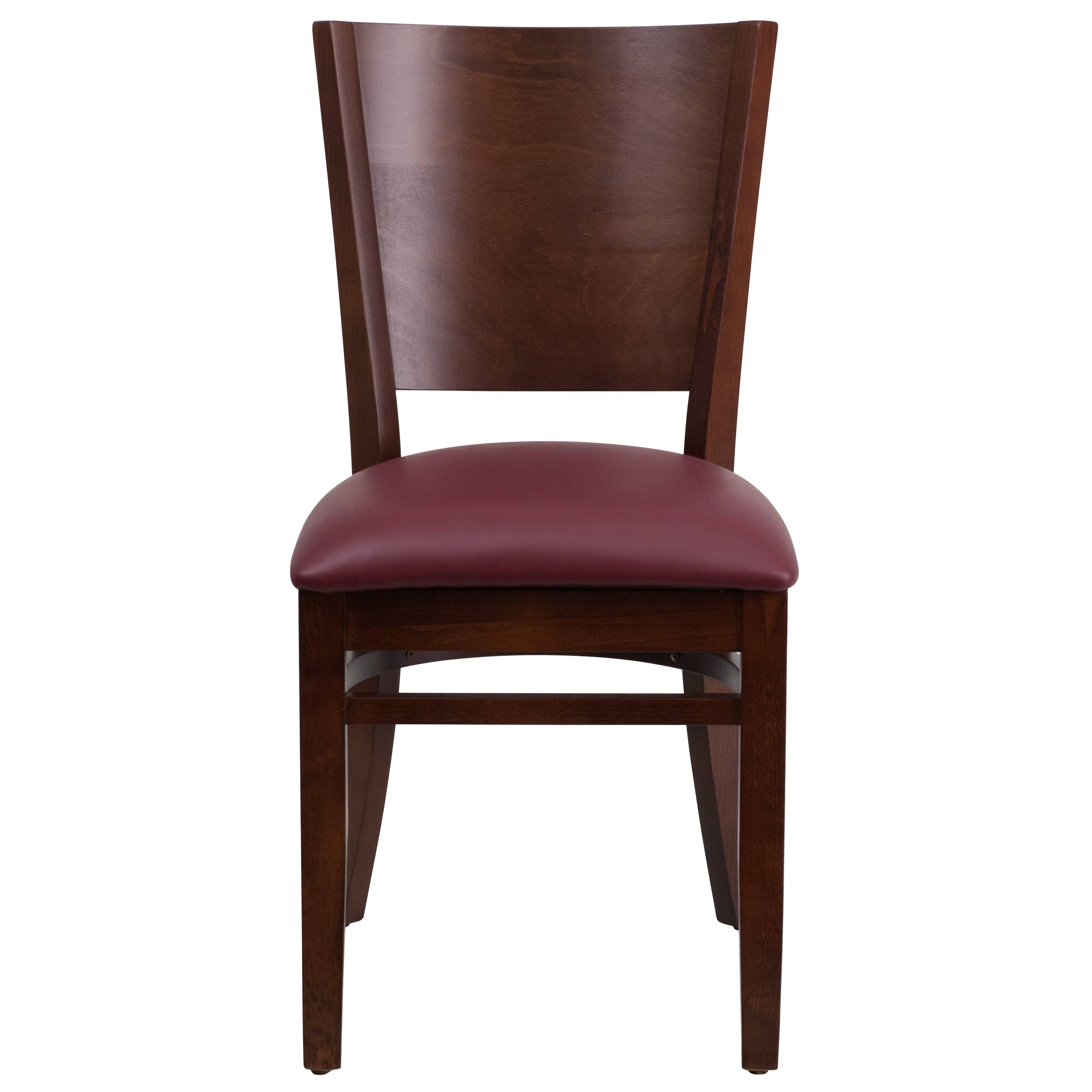 Alt View 7. Emma + Oliver - Solid Back Wooden Restaurant Dining Chair - Burgundy Vinyl Seat/Walnut Wood Frame.