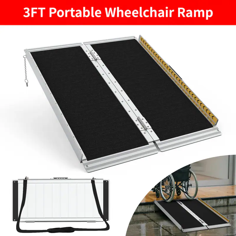 3 Way Ramp FODINGHILL 3FT Aluminum Portable Wheelchair Ramp with Non Skid Surface ...
