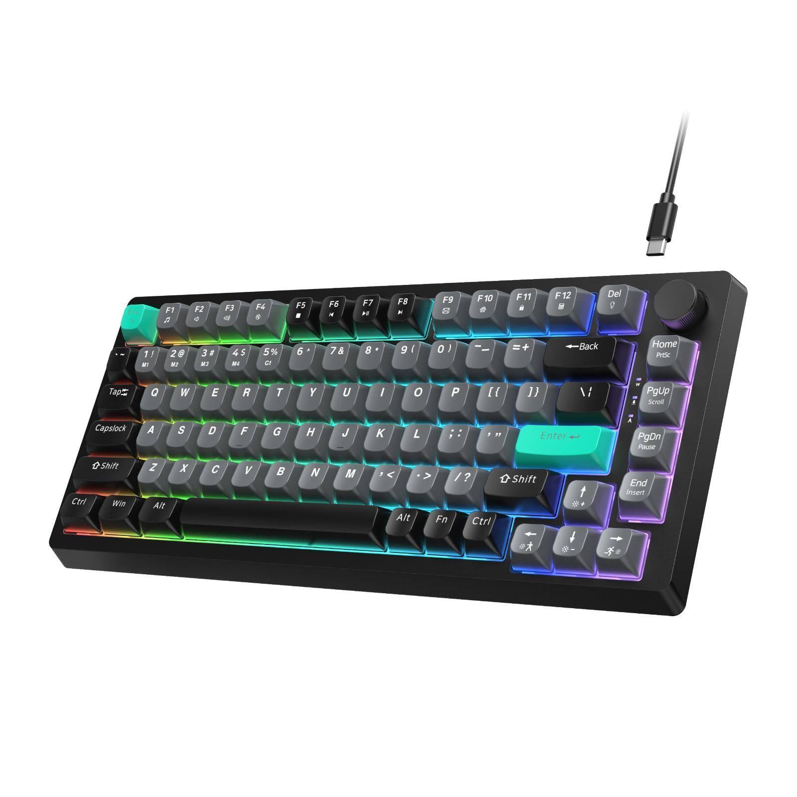 Cozy Serene - Gaming 75 Wired Rgb Backlit 82-keys With Volume Knob Control 26 Keys Anti-ghosting Whisper Quiet Travel Friendly For - Default