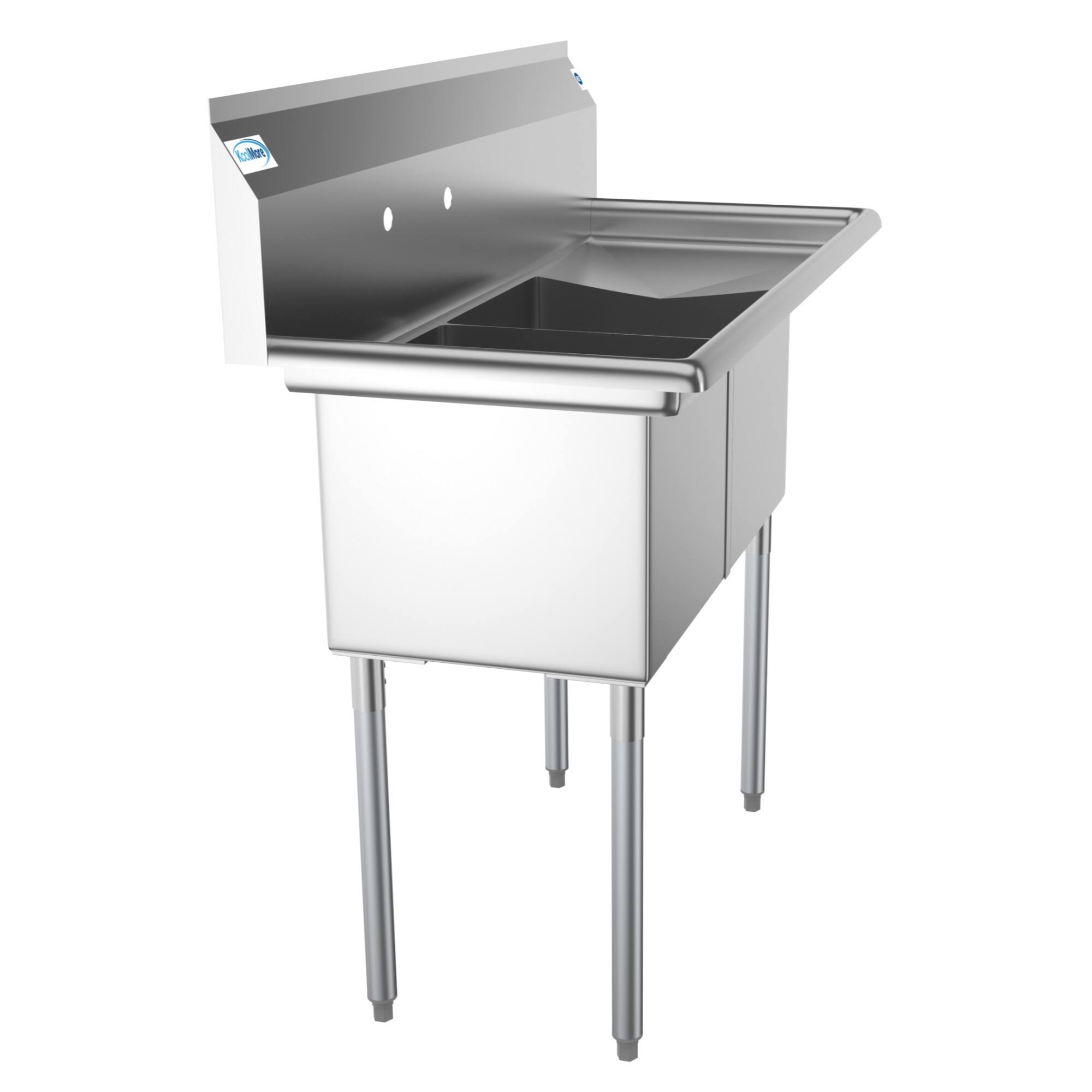 Alt View 2. Koolmore - 48 in. Two Compartment Stainless Steel  Sink with Drainboard, Bowl Size 15"x 15"x 12" SB151512-15R3. - Stainless Steel.
