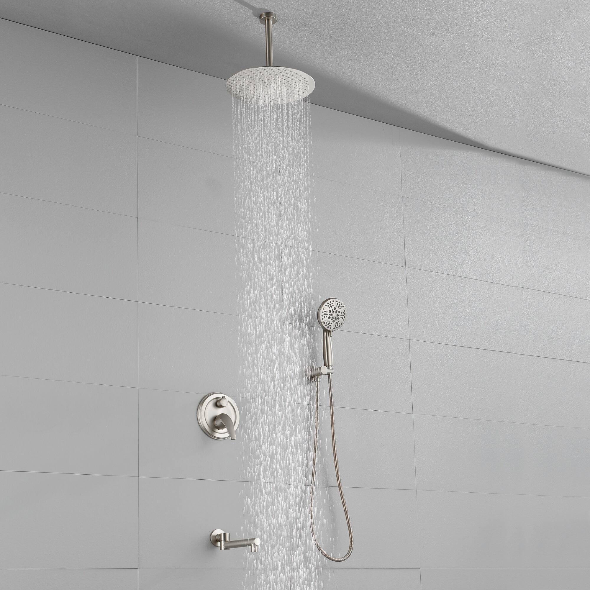 Alt View 2. Boyel Living - Brushed Nickel 12-Inch Rain Shower System Brass SUS304 3-Function Valve 7-Function Handheld 180° Spout cUPC - Brushed Nickel.