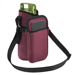 Unique Bargains - Neoprene Insulated Water Bottle Carrier Bag with Adjustable Strap & Phone Pocket for Hiking Sport - Red