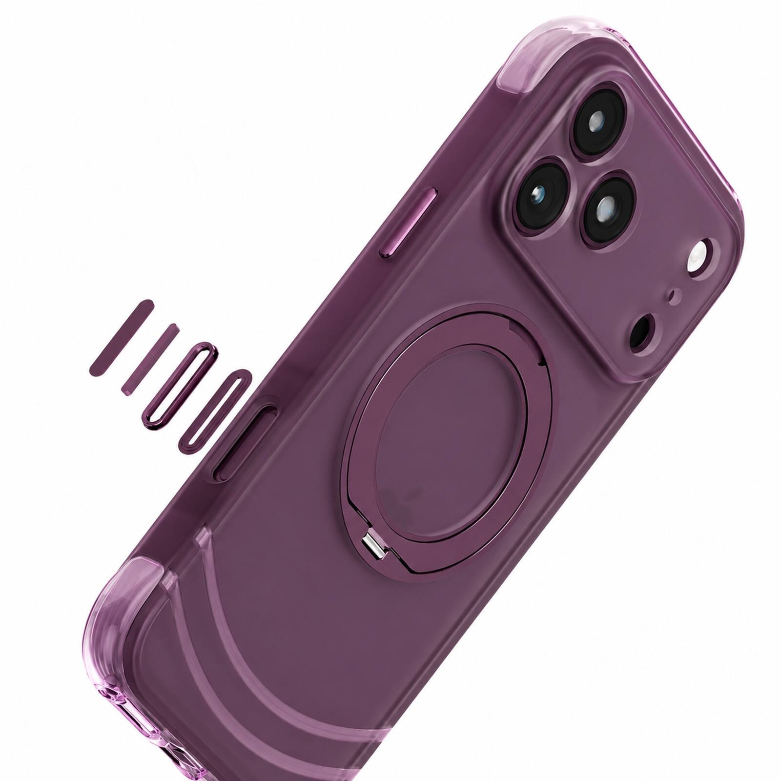 Back. Dteck - Shockproof Frosted Phone Case for Apple iPhone 17 Pro Max with 360 Ring Stand, Magnetic Protective Cover Camera Defense - Purple.