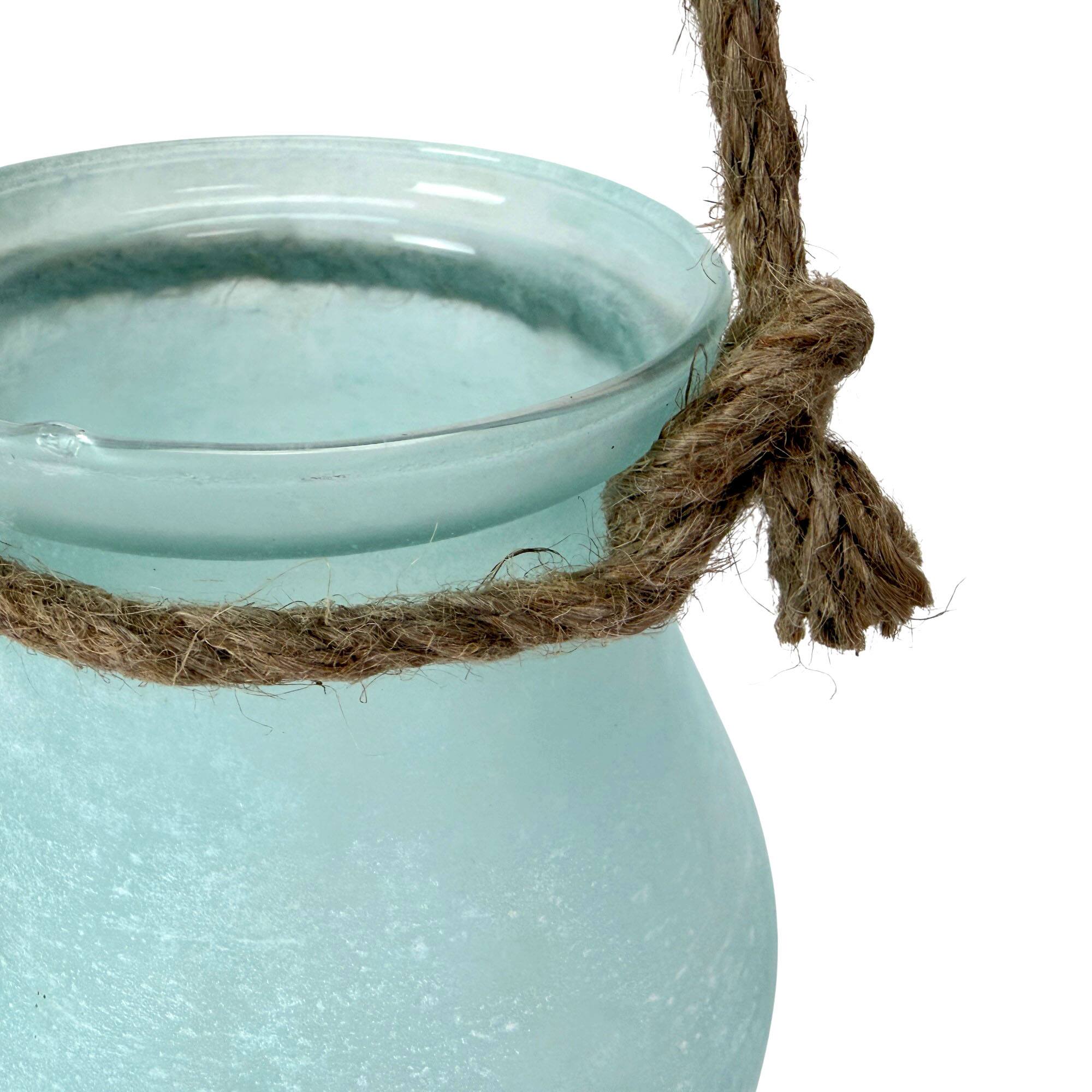 Alt View 9. India House Brass - India House Frosted Blue Glass Hanging Candle Lantern with Rope Handle, 15 In - Blue.