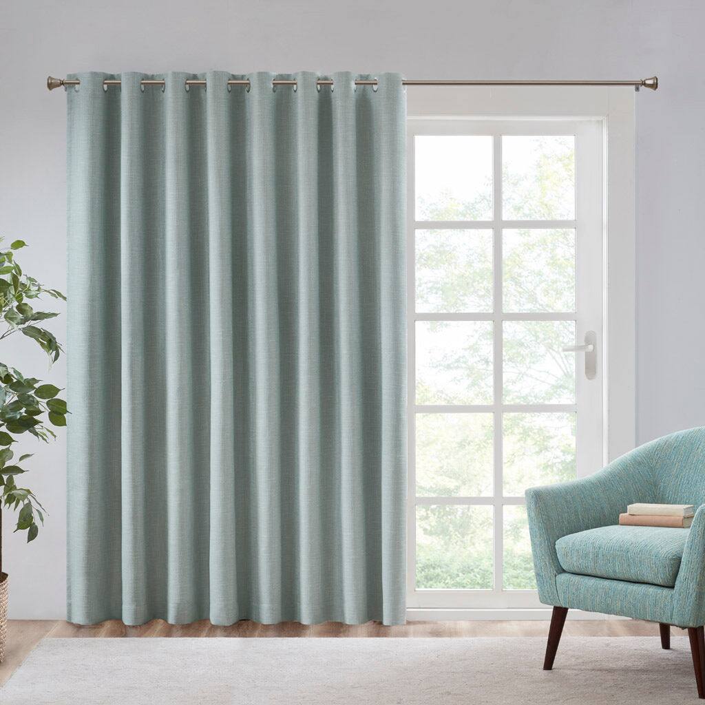 Front. BreeBe - Printed Heathered Blackout Window Patio Panel - Dusty Seafoam.