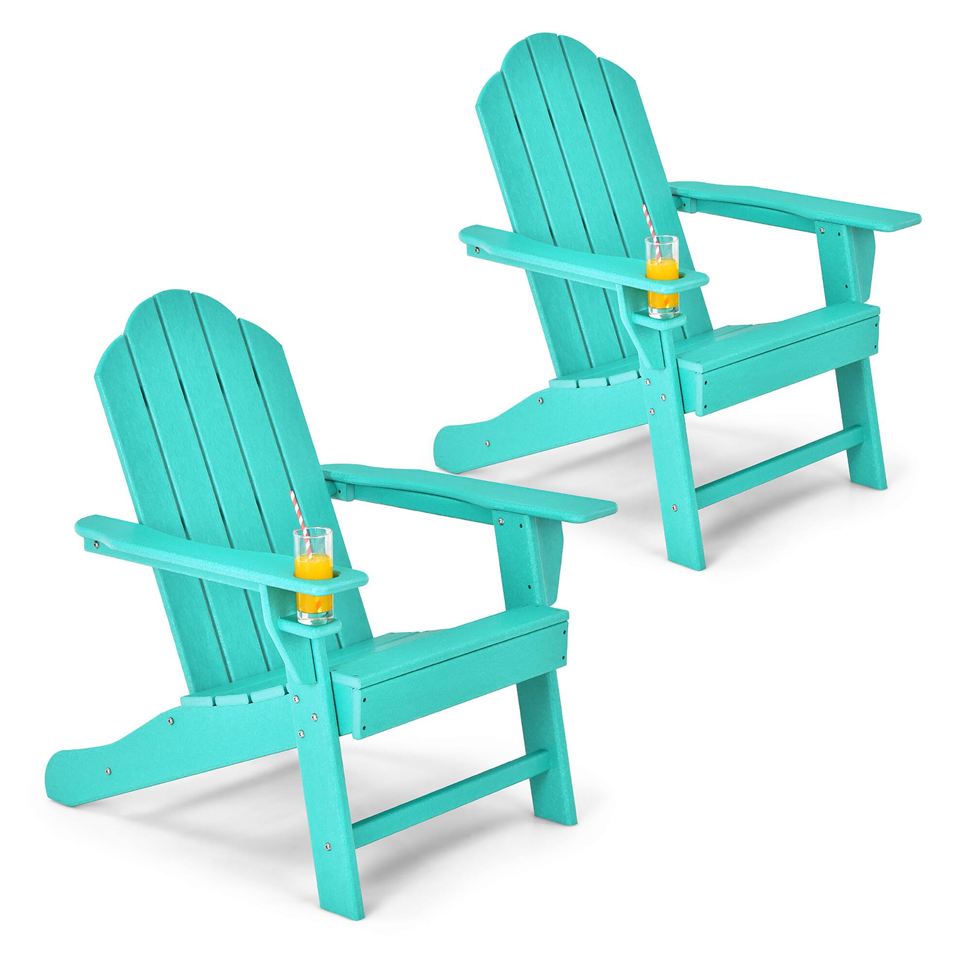 Costway - 2PCS Patio Adirondack Chair Weather Resistant Garden Deck W/Cup Holder - Turquoise price history on PriceWatchPro