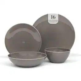 Larder & Vine - 16-Piece Classic Dinnerware Set for 4, Ceramic Stoneware Made in Portugal - French Gray
