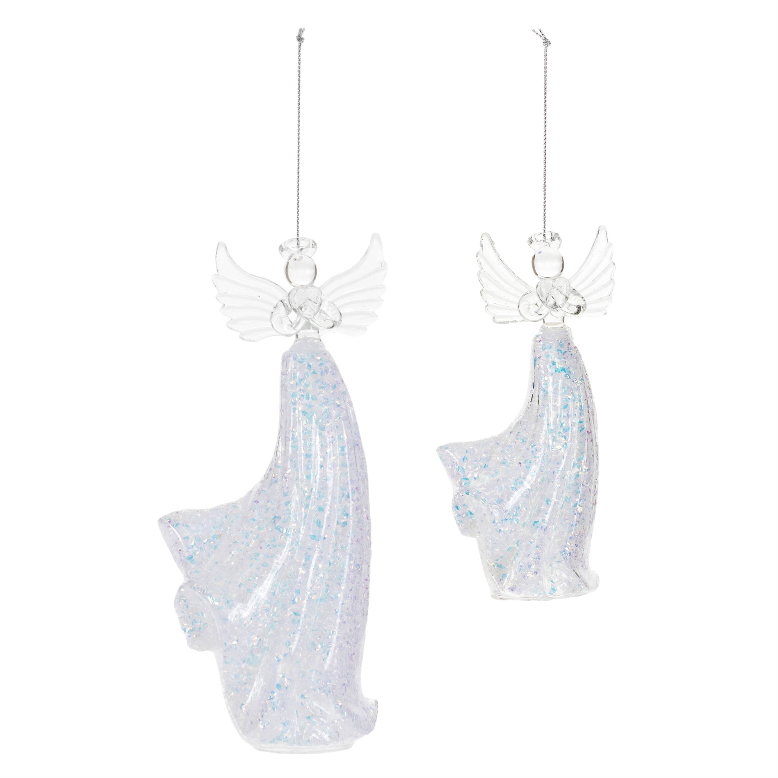 Angle. BreeBe - Iridescent Glass Angel Ornament (Set of 6) - Clear.
