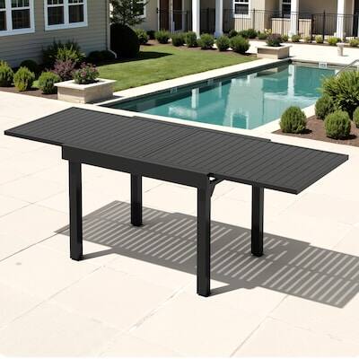 Alt View 4. Crestlive Products - Crestlive Products Large Patio All Aluminum Rust Resistant Extendable Outdoor Dining Table - Black.