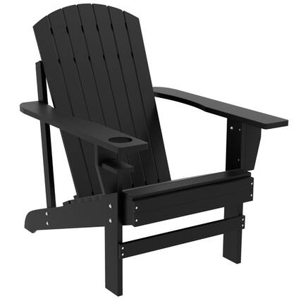 Front. SlickBlue - Rustic Wooden Adirondack Chair with Durable Build, Ideal for Outdoor Relaxation or Patio Seating - Black.