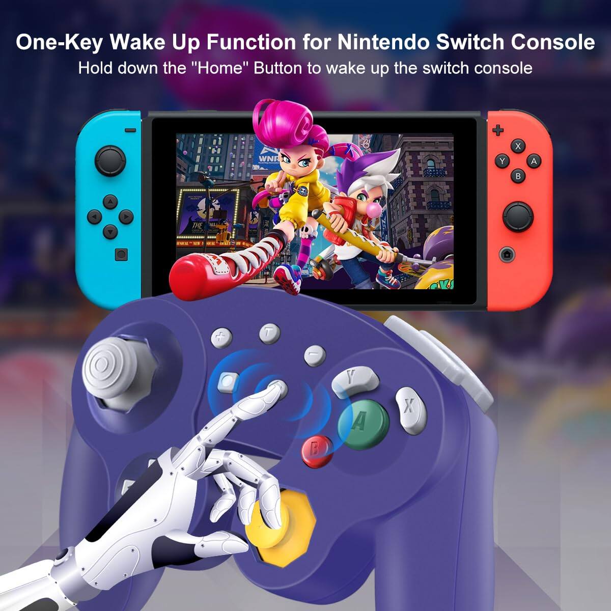 One-Key Wake Up Function for Nintendo Switch Console  
Hold down the "Home" Button to wake up the switch console