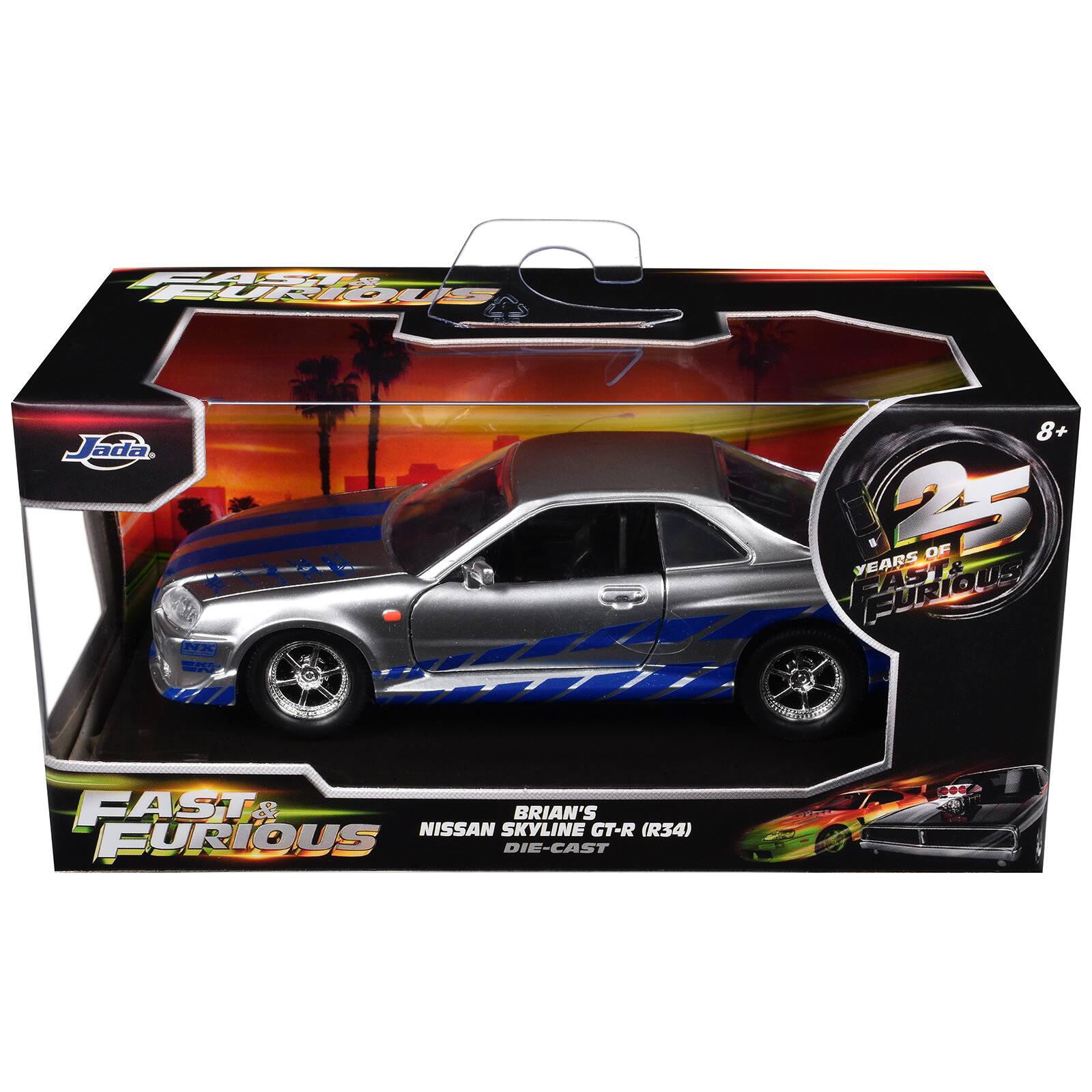 FAST & FURIOUS Jada NX C 8+ YEARS OF FAST & FURIOUS 25 YEARS OF FAST & FURIOUS NISSAN BRIAN'S SKYLINE GT-R (R34) DIE-CAST