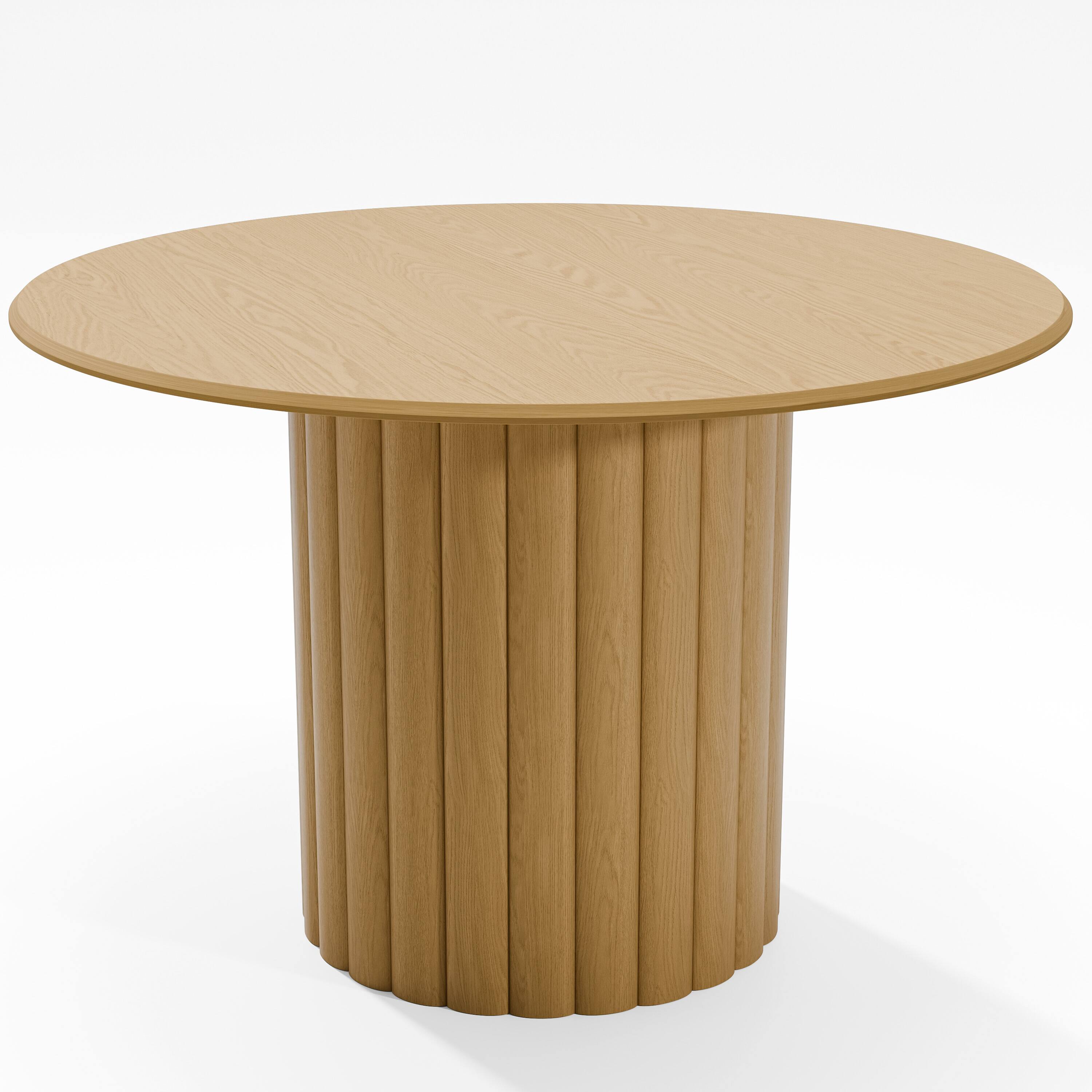 Alt View 5. PexFix - Minimalist Farmhouse Duckbill Edge Round Solid Oak 46 in. Wide Ribbed Base Kitchen & Dining Table Seats 4 - Natural.