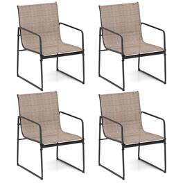 Costway - 4 PCS Outdoor Dining Chairs Patio Furniture Chair with Breathable Seat & Backrest - Mix Brown, Black