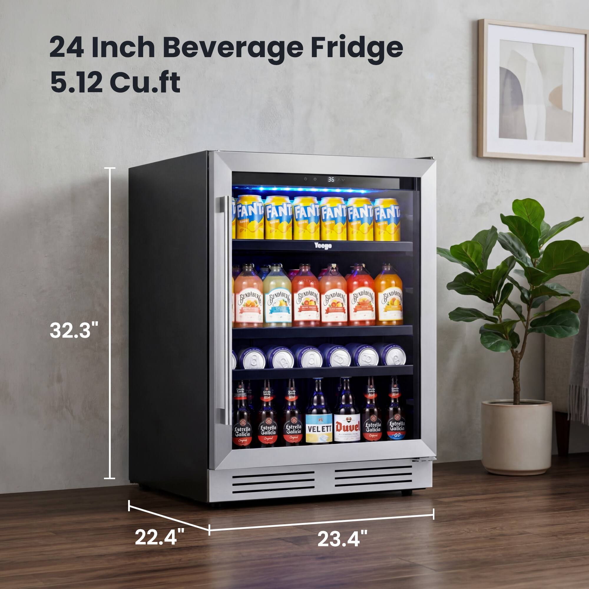24 Inch Beverage Fridge  
5.12 Cu.ft  

32.3"  
22.4"  
23.4"