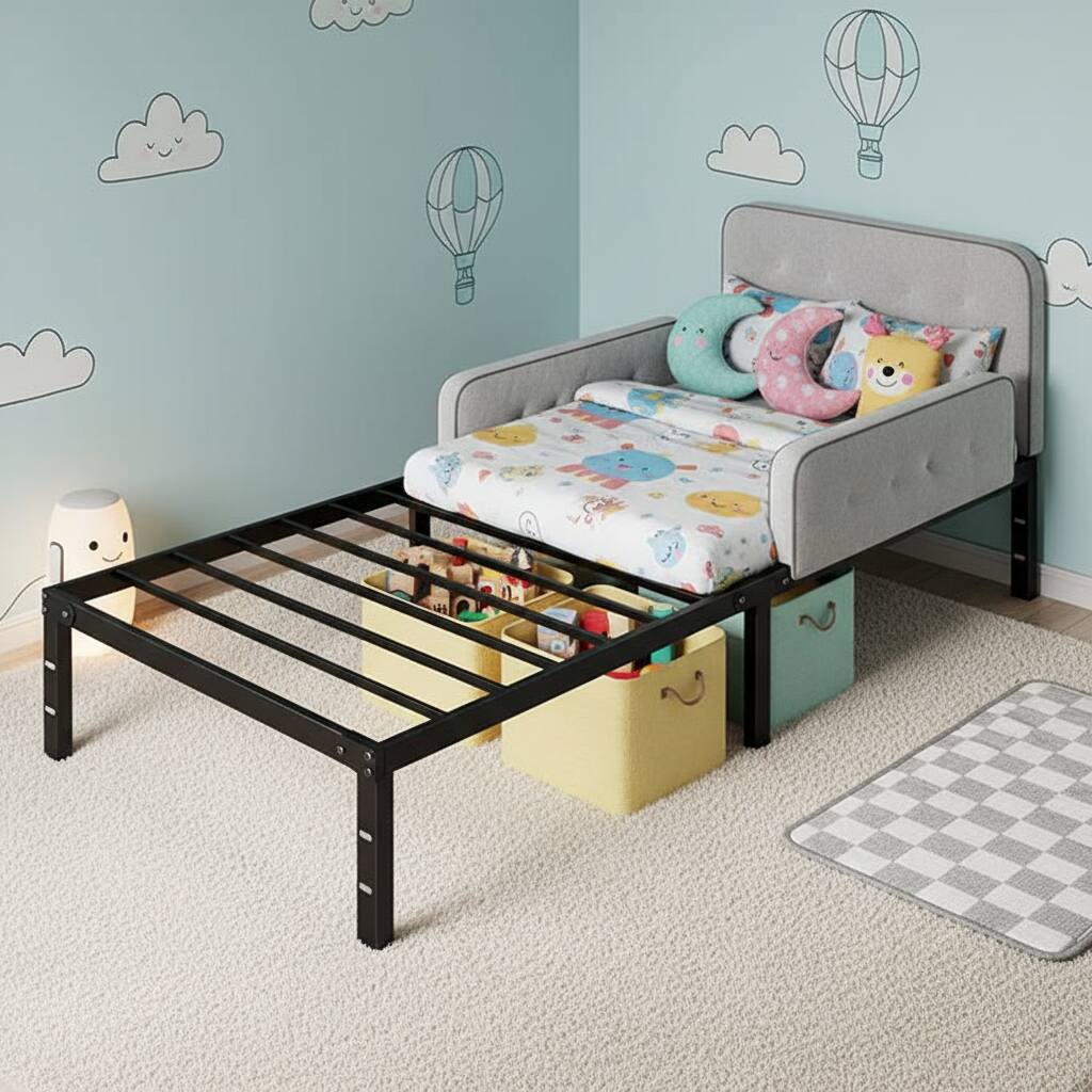 Alt View 5. AOITUN - Heavy Duty Queen Metal Platform Bed Frame, Noise-Free Steel Base, 14 Inch High Clearance, No Box Spring - black.