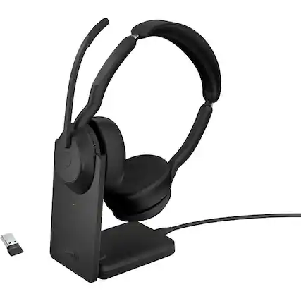 Front. Jabra - Jabra Evolve2 55 Headset - Stereo - Wireless - Bluetooth - 98.4 ft - 20 Hz to 20 kHz - On-ear - Binaural - Supra-aural - Black.