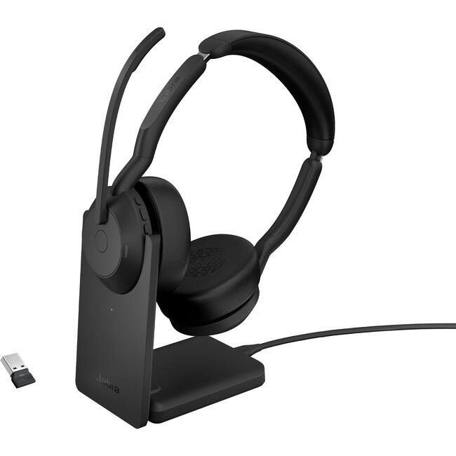 Front. Jabra - Jabra Evolve2 55 Headset - Stereo - Wireless - Bluetooth - 98.4 ft - 20 Hz to 20 kHz - On-ear - Binaural - Supra-aural - Black.