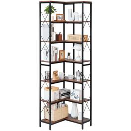 VEVOR - 7 Tier Corner Bookshelf, 79" Tall Bookcase with Metal Frame & Wooden Shelves, Reversible L Shaped Corner Display Shelf - Brown
