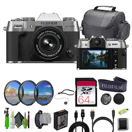 Fujifilm - X-T50 Mirrorless Camera XC15-45mmF3.5-5.6 OIS PZ Lens Bundle - Silver