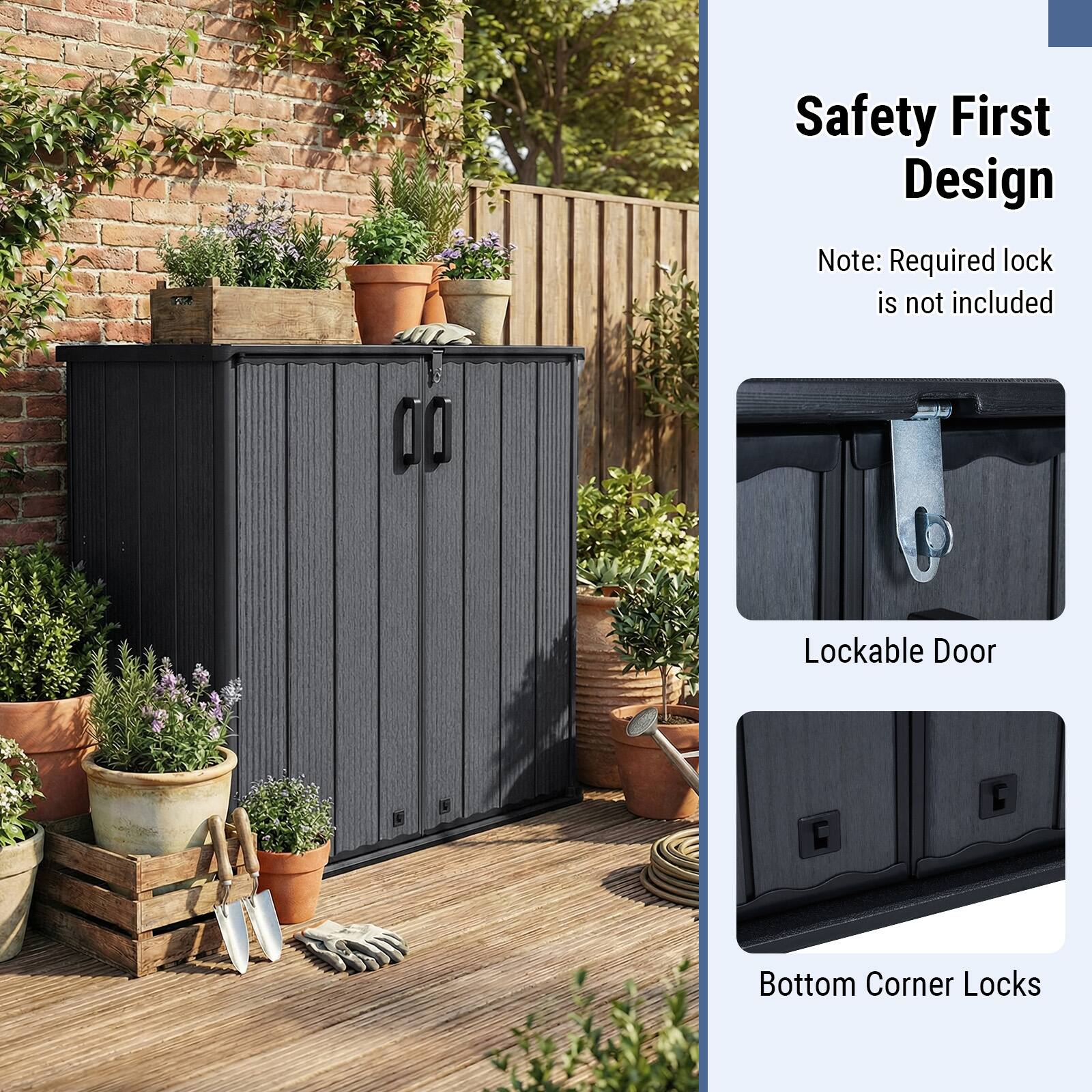 Safety First Design  
Note: Required lock is not included  

Lockable Door  

Bottom Corner Locks
