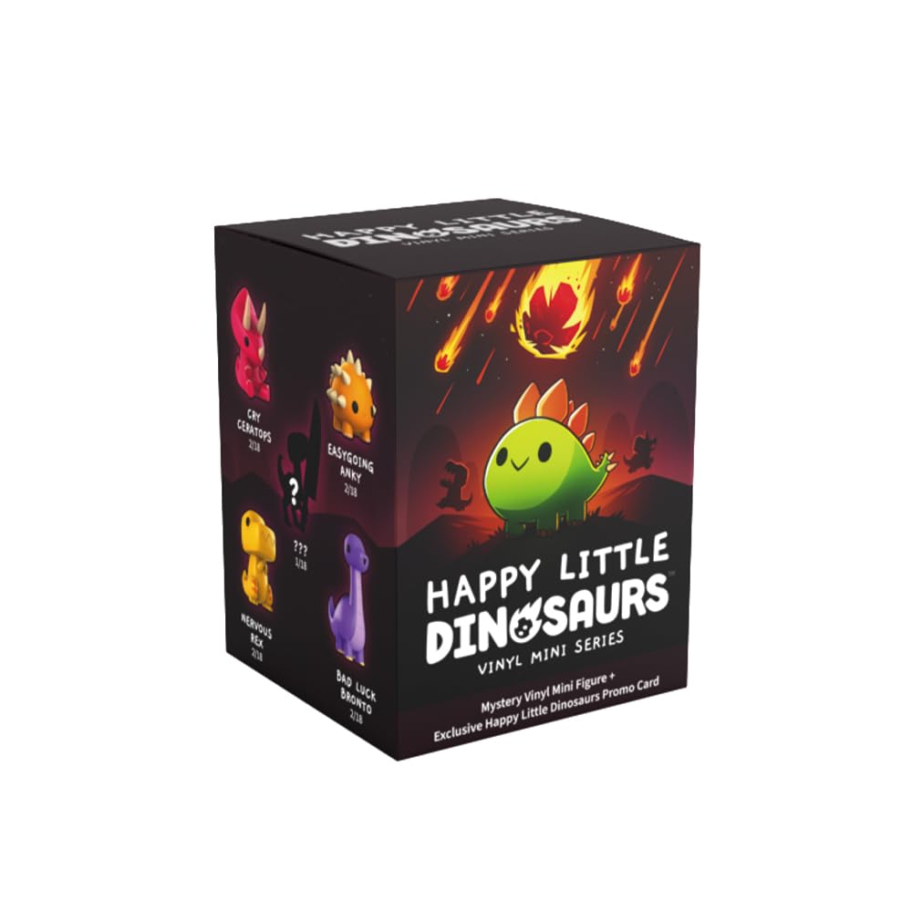Sure, here is the corrected and grouped text from the image:

---

**Happy Little Dinosaurs**

**Vinyl Mini Series**

**Mystery Vinyl Mini Figure + Exclusive Happy Little Dinosaurs Promo Card**

- **Cry Ceratops** 2018
- **Easygoing Anky** 2018
- **Nervous Rock** 2018
- **Bad Luck Bronto** 2018

**22 mL Little Happy Saurus**

**DINdEAUES Or CERATORS ZA EASYGOING ANKY ?**

**20 MINI SERIES VINYL BAD Mini Figure Card LUCK Vinyl Promo BRONTO Mystery Little Dinosaurs 208 Happy Exclusive**

---