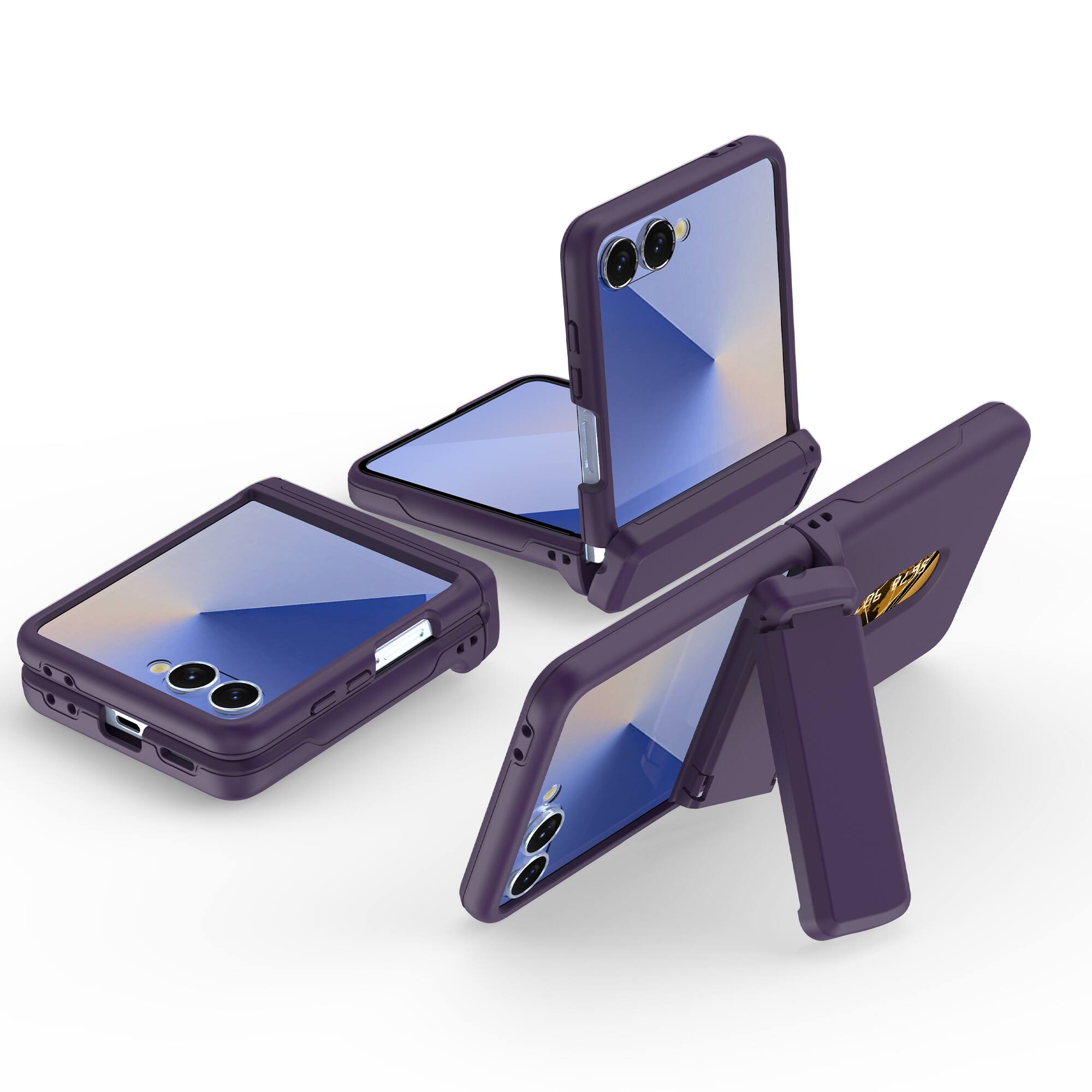 Alt View 3. Dteck - for Samsung Galaxy Z Flip7 Case,Slim Matte 2-Card Holder Wallet Hard PC Case,Shockproof Hinge Kickstand Cover - Darkpurple.