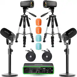 MOVO - Video Podcast Equipment Bundle - USB Audio Interface, 2 XLR Dynamic Microphones, 2 4K UHD Cameras, 2 Desk Stands