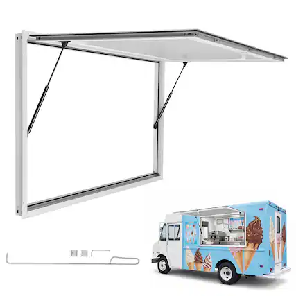 Front. VEVOR - Concession Window 60x36 in Aluminum Alloy Frame Service Window, for Food Truck, Up to 85 Degrees Stand Serving Windows - White.