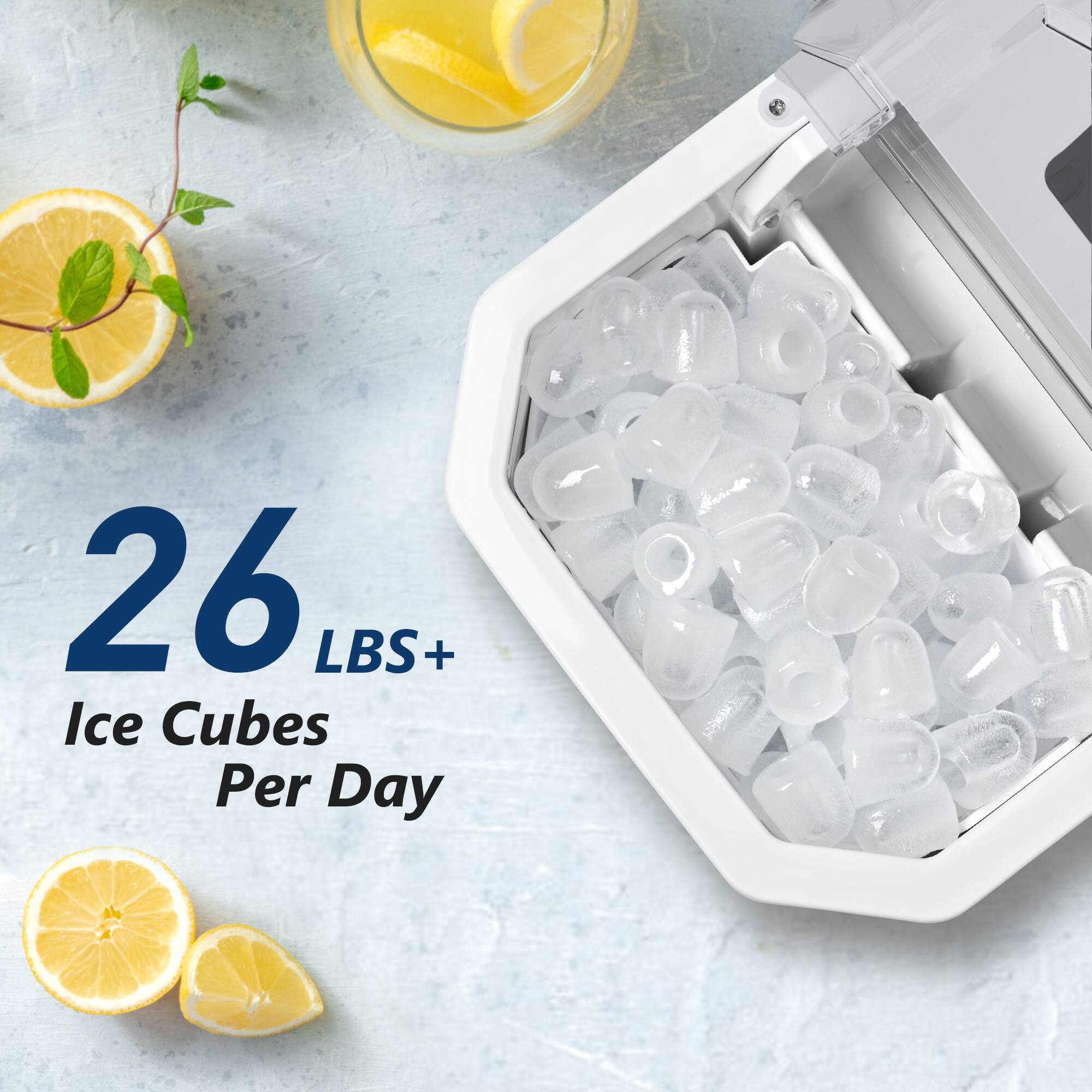 26 LBS+  
Ice Cubes Per Day