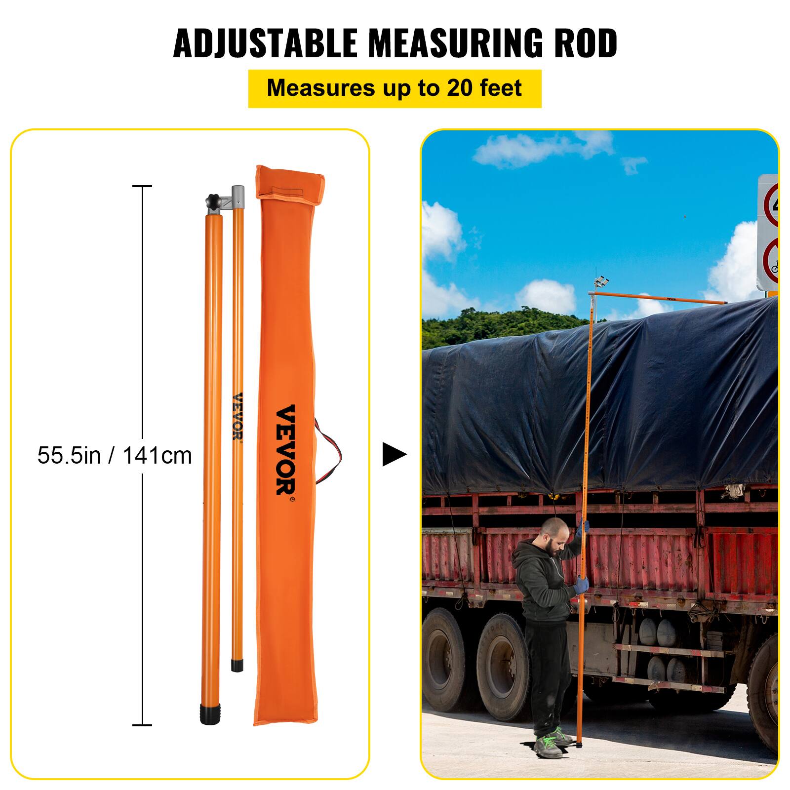 ADJUSTABLE MEASURING ROD  
Measures up to 20 feet  
VEVOR  
55.5in / 141cm