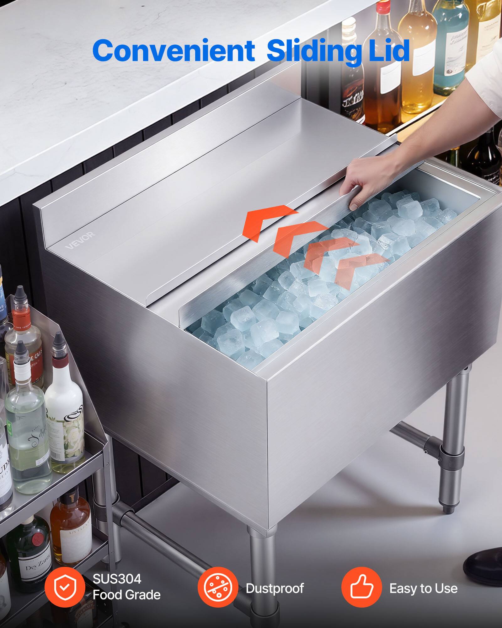 Convenient Sliding Lid

J A C CAF VEVOR K Sa der UD IS 2i De

SUS304 Food Grade

Dustproof

Easy to Use