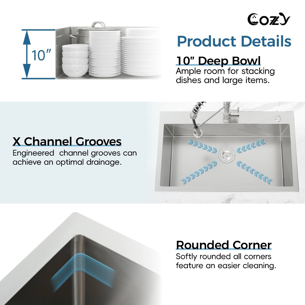 Ropilly Overmount Stainless Steel Kitchen Sink, 33 x 22 Single Bowl ...