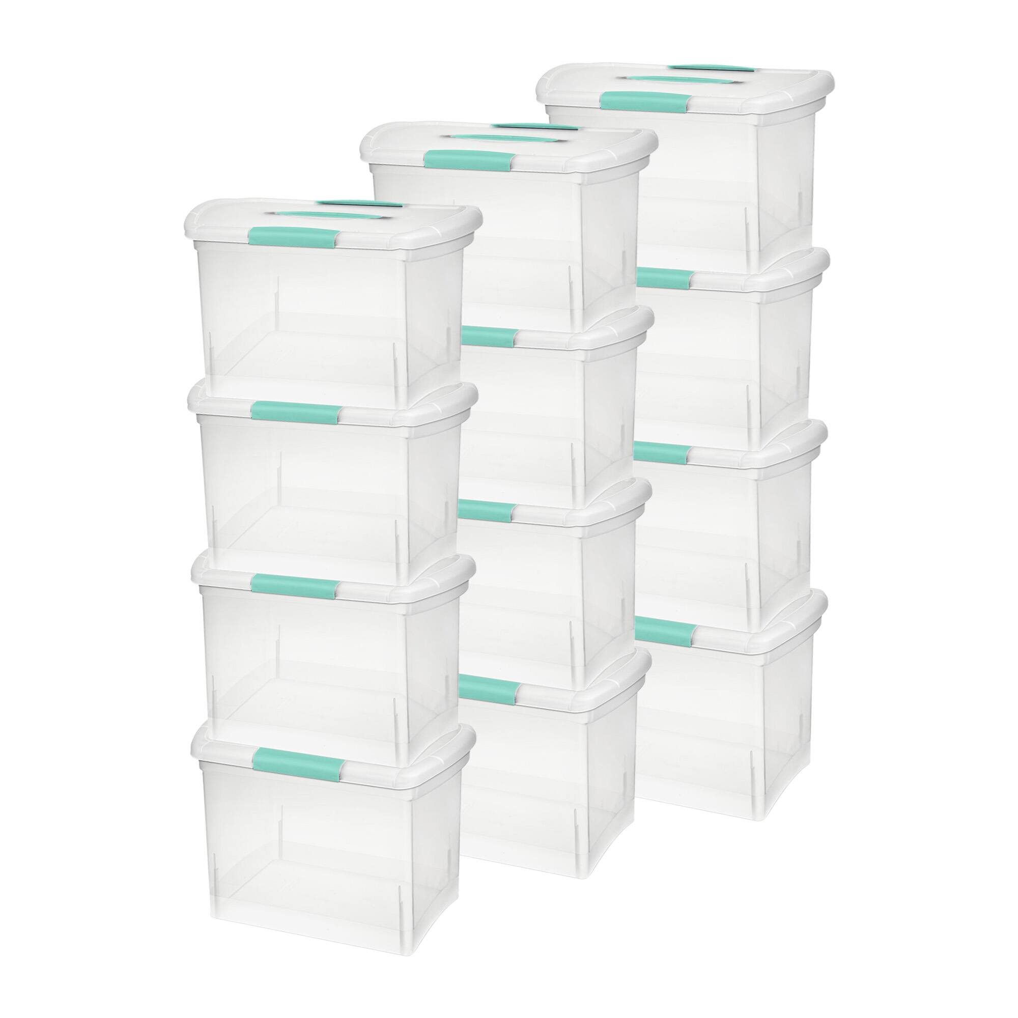 Front. Sterilite - Sterilite Large Nesting ShowOffs Clear File Box w/ Handle and Latches, (12 Pack).
