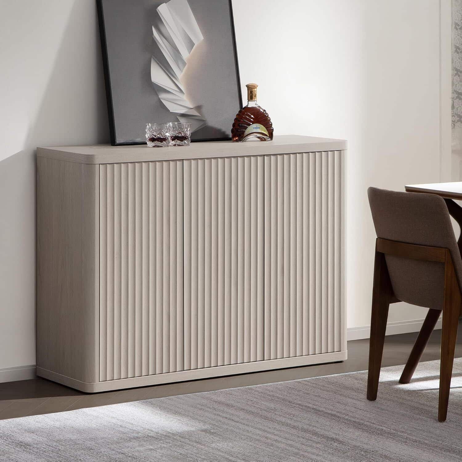 GARVEE - Buffet Cabinet with Storage Accent Sideboard with 3 Doors, Modern 48in Wide Credenza, Fluted Buffet Table - Natural