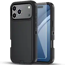 Kitcheniva - Shockproof Bumper Case Plus Tempered Glass For iPhone 17 Pro Max - Black