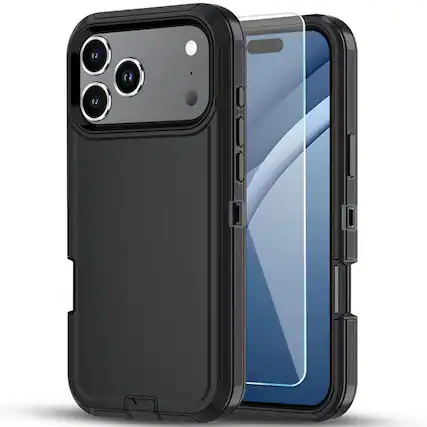 Front. Kitcheniva - Shockproof Bumper Case Plus Tempered Glass For iPhone Air Black / Black - Black.